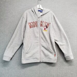 VINTAGE Disney Men Sweater Large Gray Mickey Mouse Full Zip Hoodie‎ Embroidered